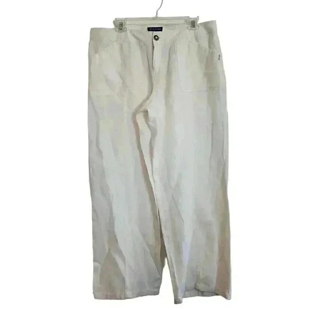 INC Women's Ivory Linen Wide Leg Pants